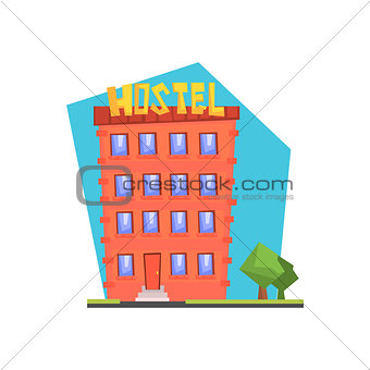 Hostel Building Flat Illustration