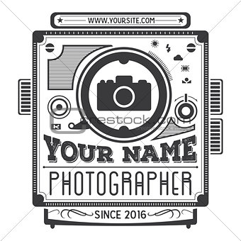 Retro vintage logotype of old camera for photographers. 