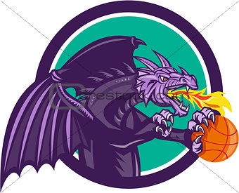 Dragon Fire Holding Basketball Circle Retro