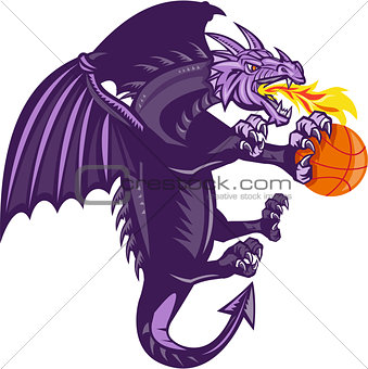 Dragon Fire Holding Basketball Isolated Retro