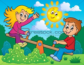 Children on seesaw theme image 2