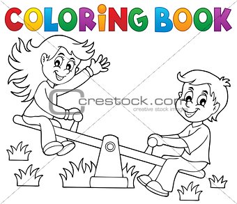Coloring book children on seesaw theme 1