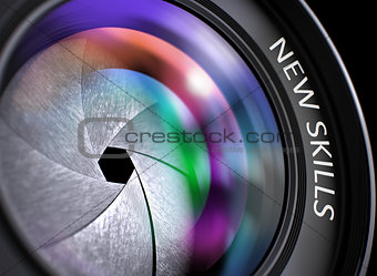 Lens of Digital Camera with Inscription New Skills.