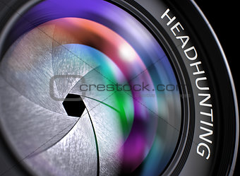 Headhunting on Front of Camera Lens. Closeup.