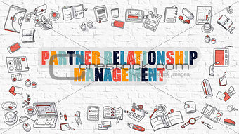 Partner Relationship Management Concept with Doodle Design Icons.