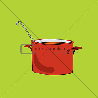 Pot with ladle vector illustration