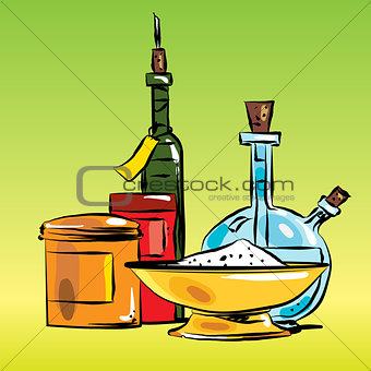 Condiments cooking oil and salt