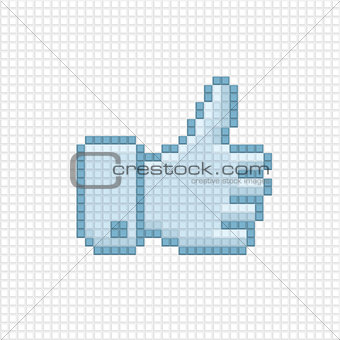 Thumb up icon of pixel art style.