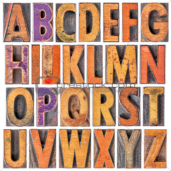 English alphabet in wood type