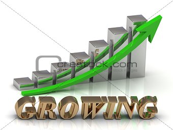 GROWING- inscription of gold letters and Graphic growth 