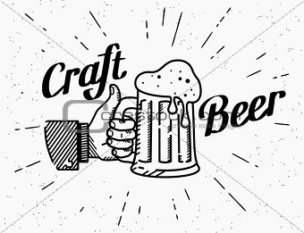 Thumbs up symbol icon with craft beer mug