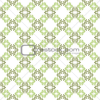 Vector seamless background. White wallpaper with green pattern