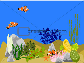 Ocean Underwater Scene with Clown Fish