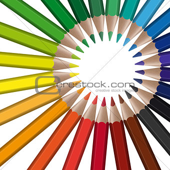 circle of colored pencils