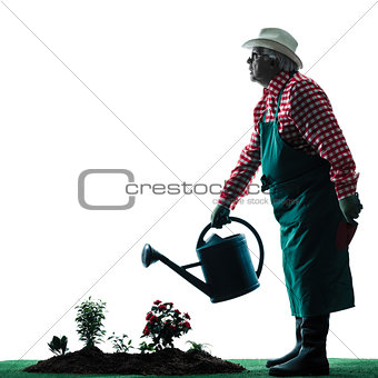 gardener man gardening isolated silhouette