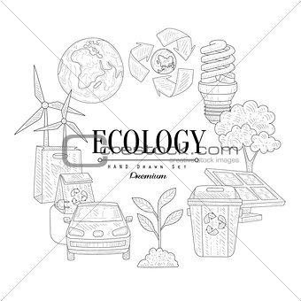 Ecology Icons Vintage Sketch Set