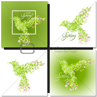 Set of spring green background with leaves