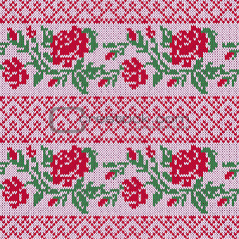 Knitted Seamless Pattern with Roses