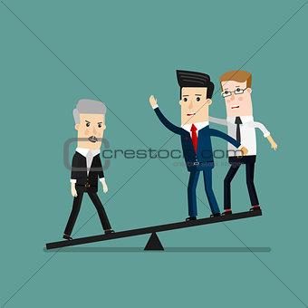 Quality businessman weighing more than four business people, Leadership, Important people concept. Business concept cartoon illustration