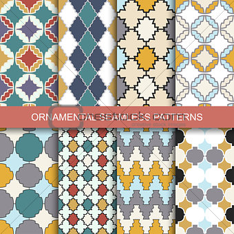 Collection of seamless ornamental patterns.