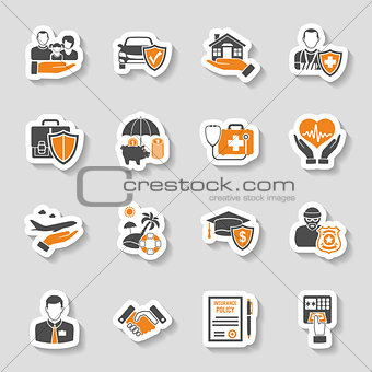 Insurance Icons Sticker Set