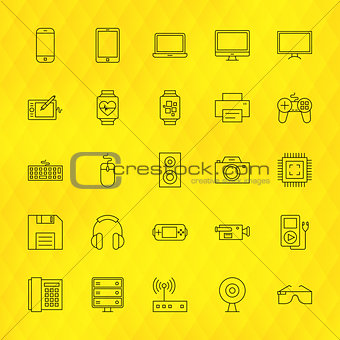 Technology Devices Line Icons Set over Polygonal Background