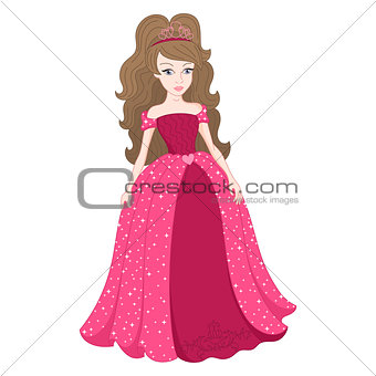 Magnificent princess in bright pink dress with spangles