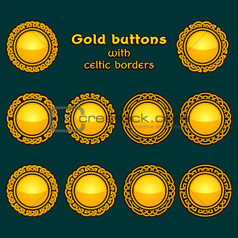 Vector set of ten golden celtic knotwork buttons