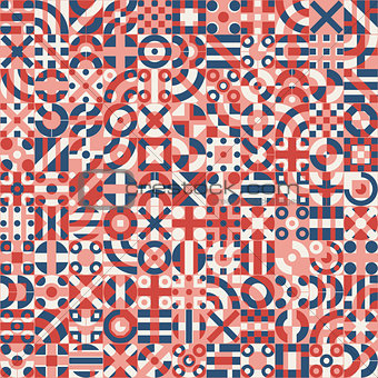 Vector Seamless Red Blue White Irregular Geometric Blocks Pattern