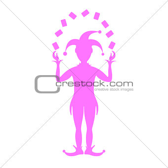 Pink silhouette of joker playing with cards