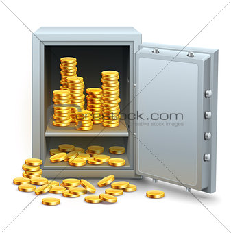 Safe full of gold coins money