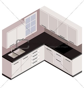 Isometric white kitchen