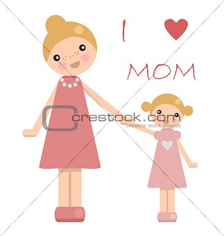 Peg doll girl with mother