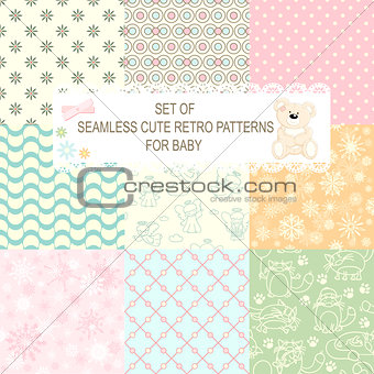 Collection of 9 retro different vector seamless patterns 