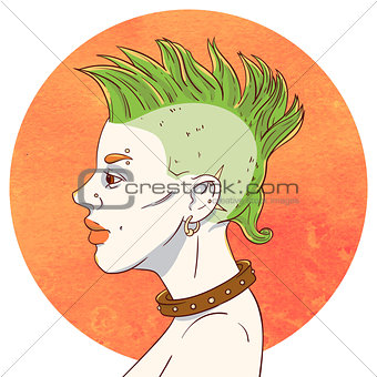 Portrait of a young girl with mohawk hairstyle and piercings