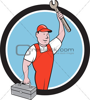 Mechanic Wrench Toolbox Circle Cartoon