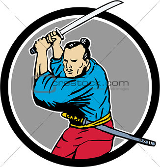 Samurai Warrior Katana Sword Circle Drawing