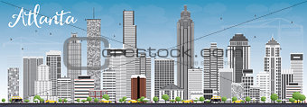 Atlanta Skyline with Gray Buildings and Blue Sky. 