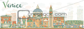 Abstract Venice Skyline Silhouette with Color Buildings.