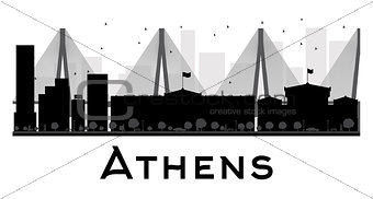 Athens City skyline black and white silhouette.