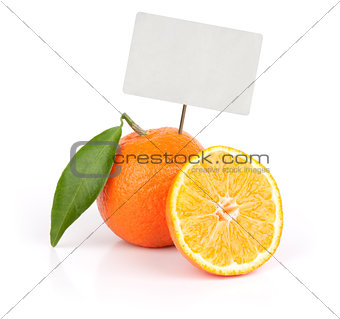 fresh orange fruit with blank price tag