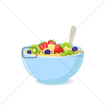Porridge with fruits in a bowl.