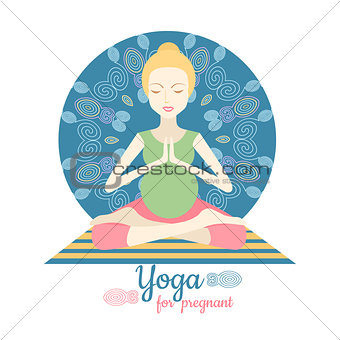 Pregnant Woman Doing Yoga isolated on white. Yoga for pregnant vector illustration