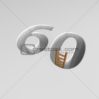 number sixty and ladder - 3d rendering