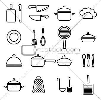 Vector kitchenware line icons