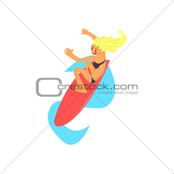 Blond Girl On Surfboard From Above