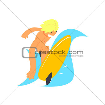 Blond Guy On Yellow Surfboard