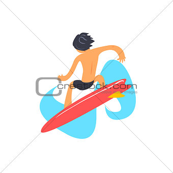 Guy On Red Surfboard From Behind