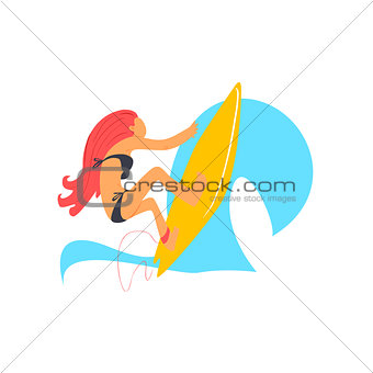 Red-haired Girl On Yellow Surfboard