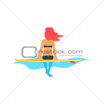 Girl Sitting On Surfboard in Water